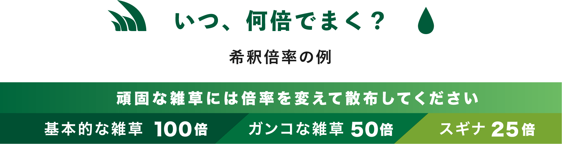 いつ、何倍でまく？希釈倍率の例